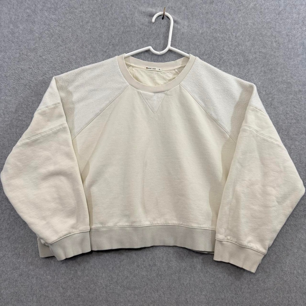 Marine Layer XL Cream Mixed Fabric Crewneck crop top Sweatshirt Textured Panels